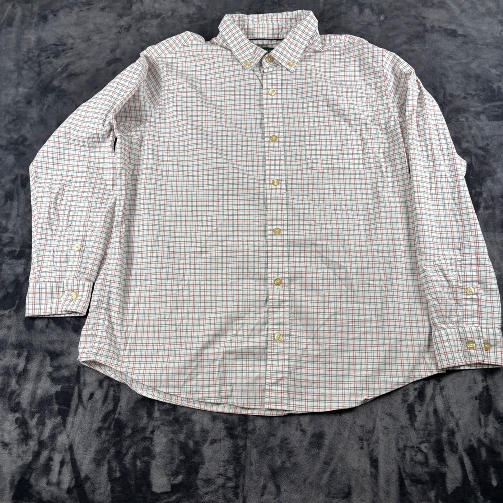 Orvis Button Down Shirt Mens XL White Red Plaid Classic Fit Long Sleeve